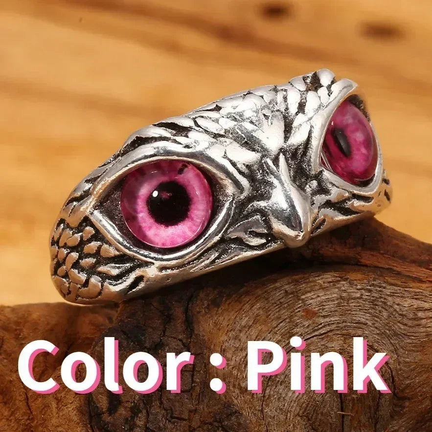 LUMISSORA Athena Vintage Owl Statement Ring (Resizable Gem Eyes)