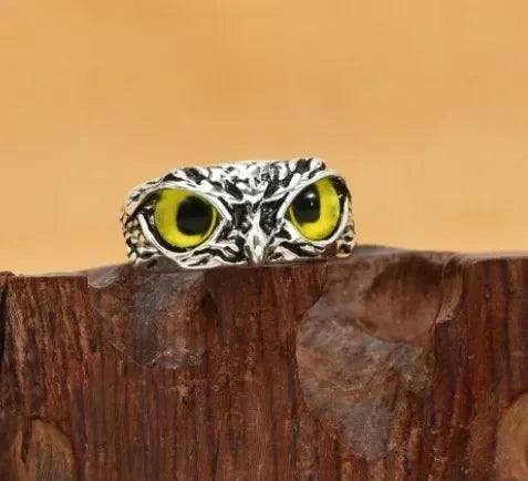 LUMISSORA Athena Vintage Owl Statement Ring (Resizable Gem Eyes)