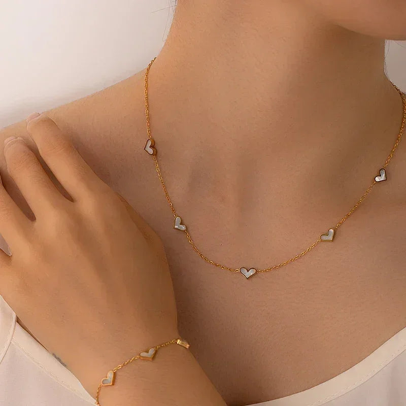 LUMISSORA Aurelia Mother-of-Pearl Heart Suite (18K Gold Plated & Waterproof Steel)