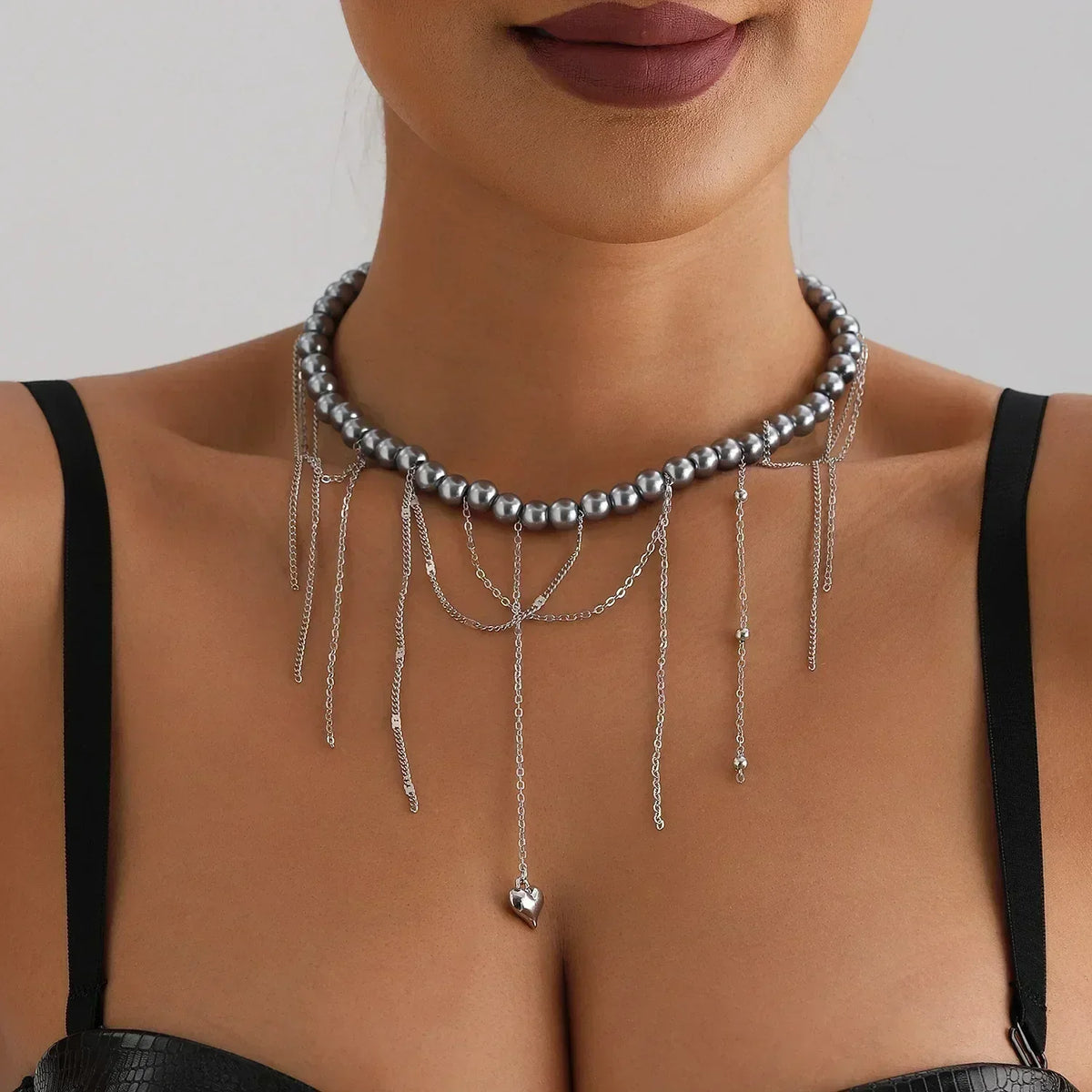 LUMISSORA Prism Crystal & Heart Beaded Choker (18K Gold Finish)
