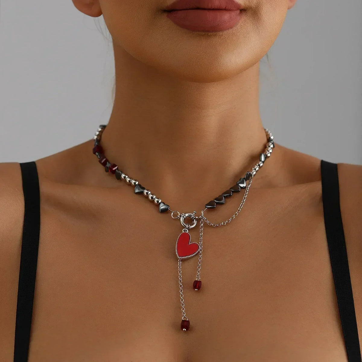 LUMISSORA Prism Crystal & Heart Beaded Choker (18K Gold Finish)