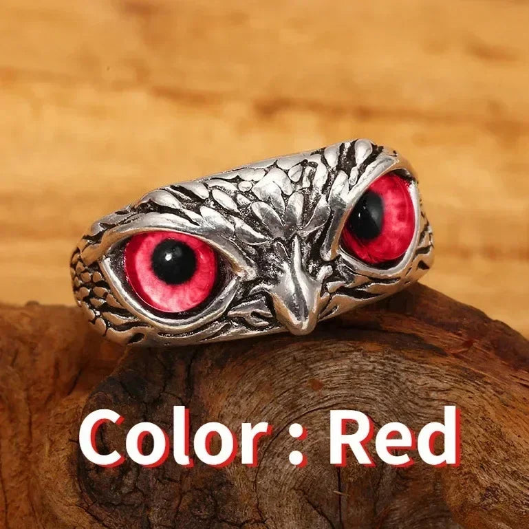 LUMISSORA Athena Vintage Owl Statement Ring (Resizable Gem Eyes)