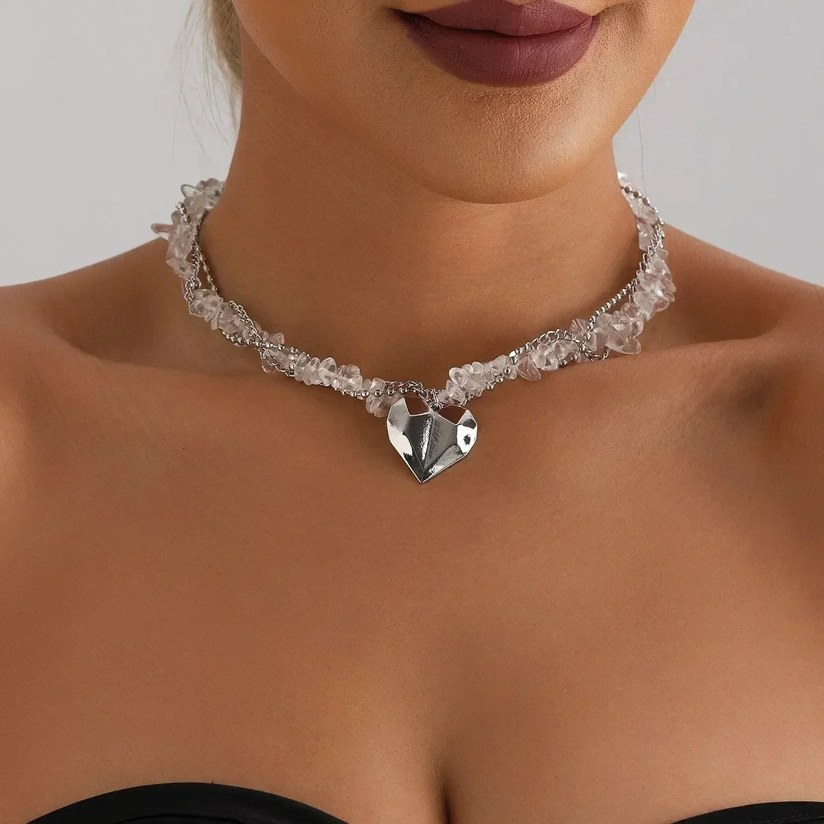 LUMISSORA Prism Crystal & Heart Beaded Choker (18K Gold Finish)