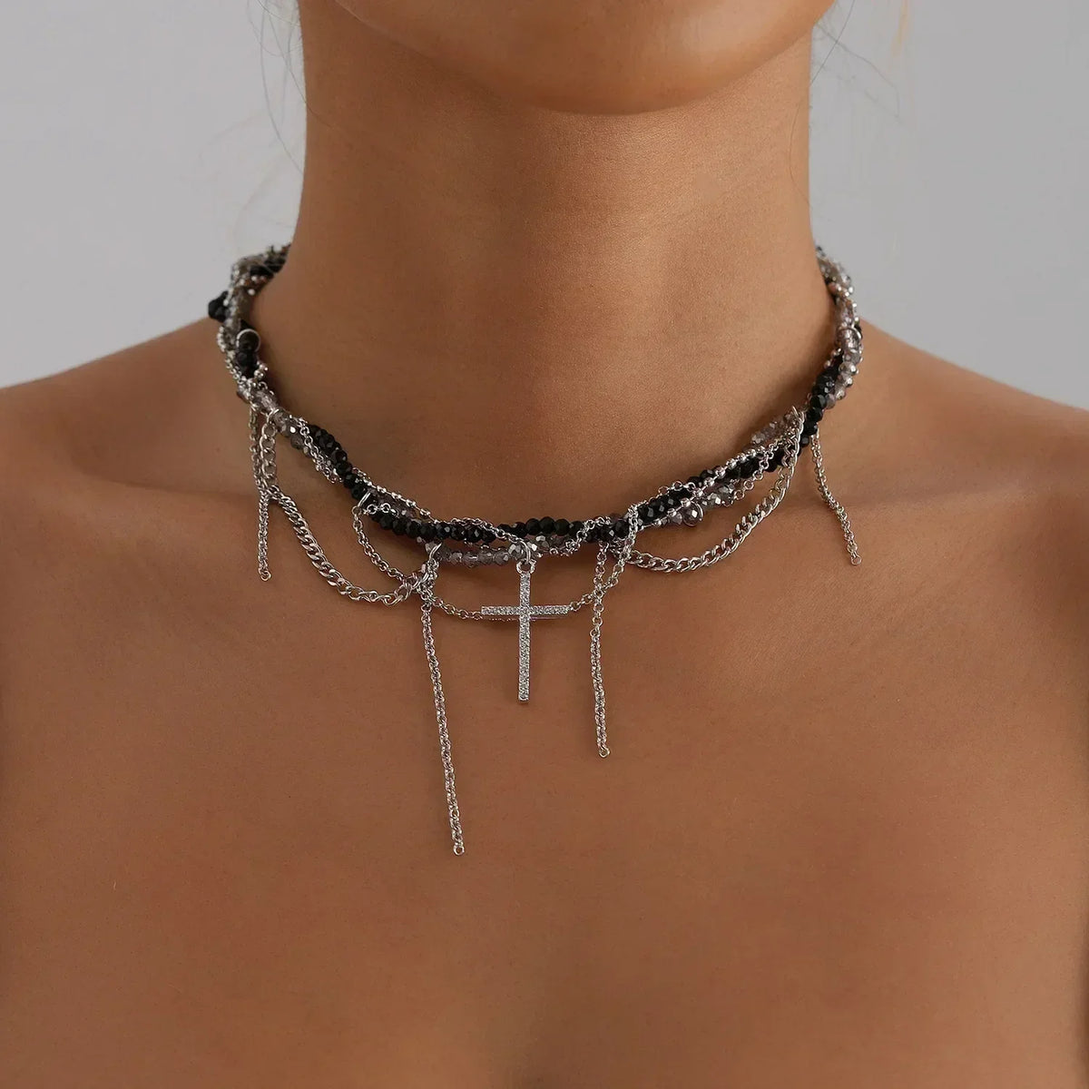 LUMISSORA Prism Crystal & Heart Beaded Choker (18K Gold Finish)