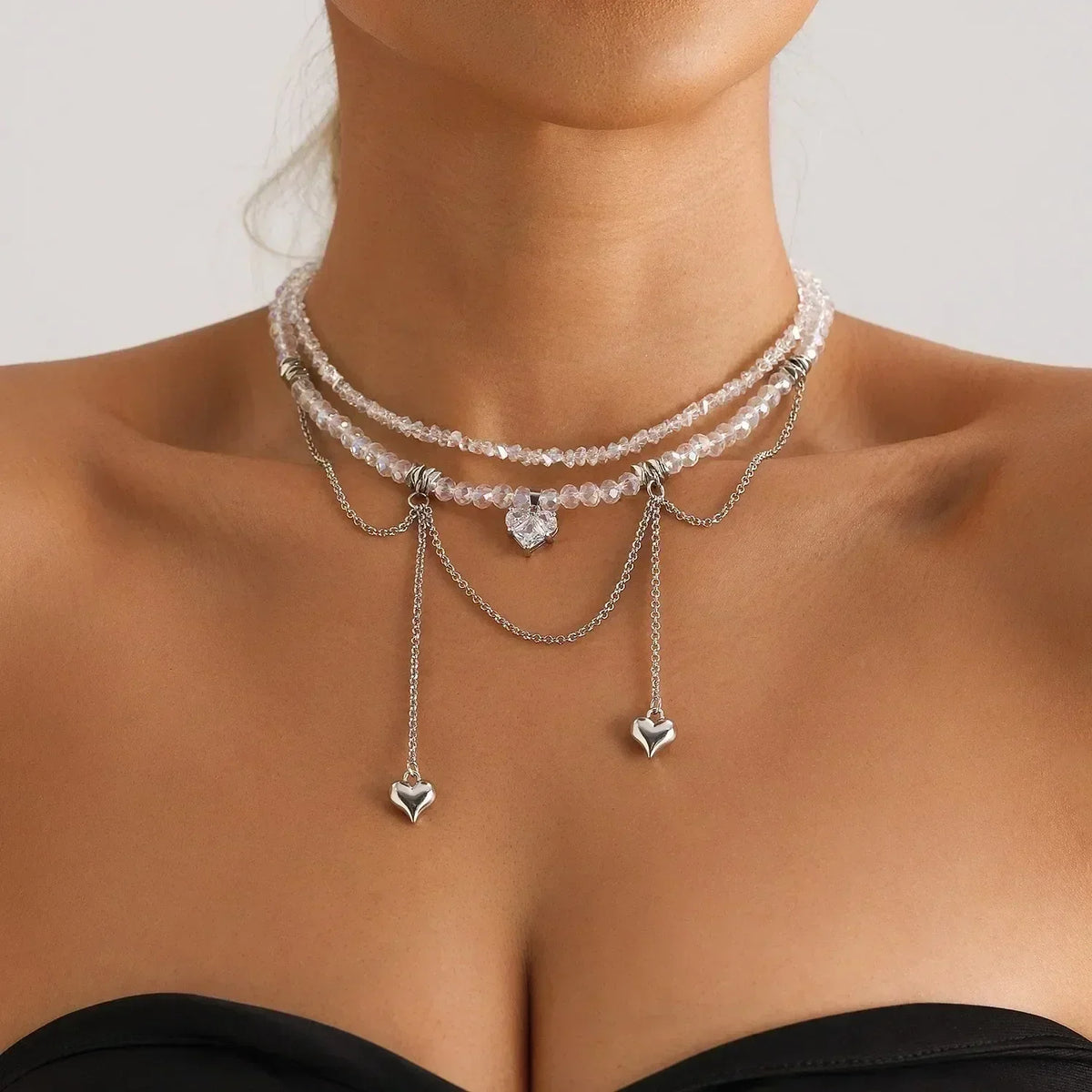 LUMISSORA Prism Crystal & Heart Beaded Choker (18K Gold Finish)