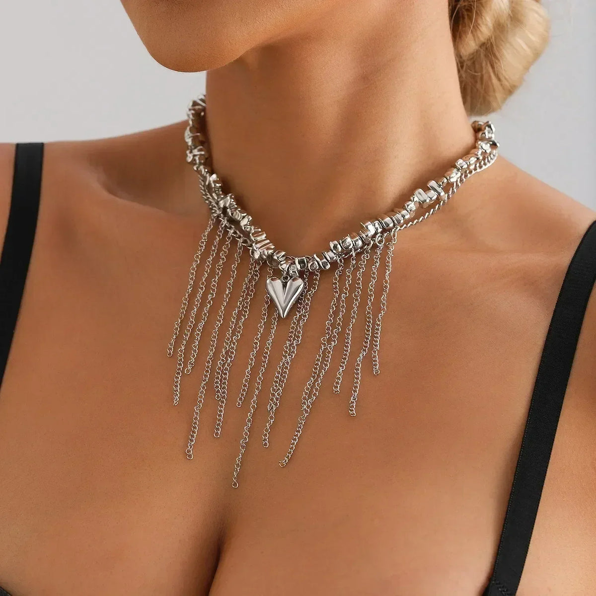 LUMISSORA Prism Crystal & Heart Beaded Choker (18K Gold Finish)