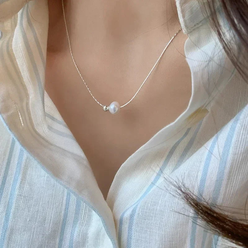 LUMISSORA Étoile Dainty Pearl Solitaire Pendant (Solid 925 Sterling Silver)