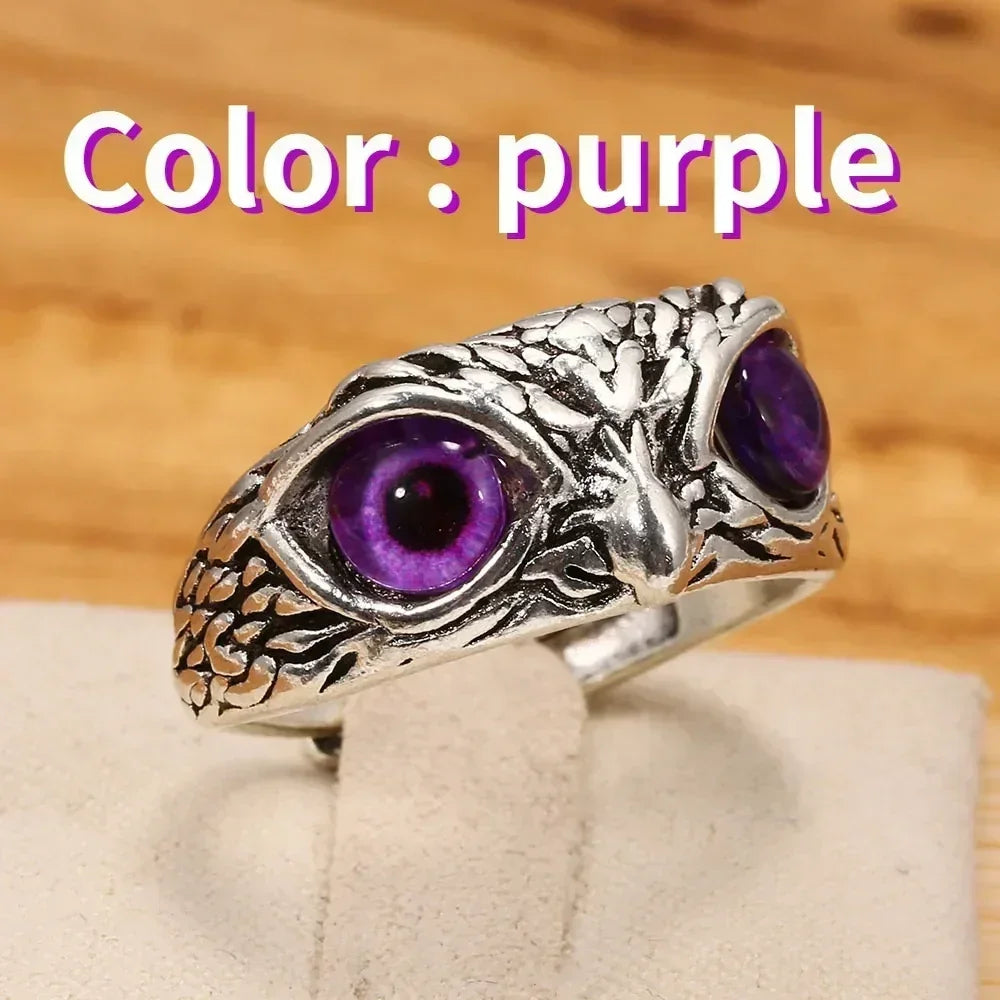 LUMISSORA Athena Vintage Owl Statement Ring (Resizable Gem Eyes)
