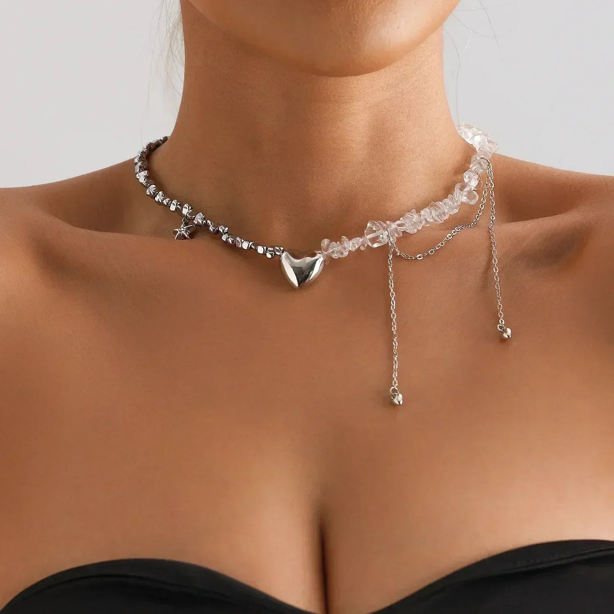 LUMISSORA Prism Crystal & Heart Beaded Choker (18K Gold Finish)