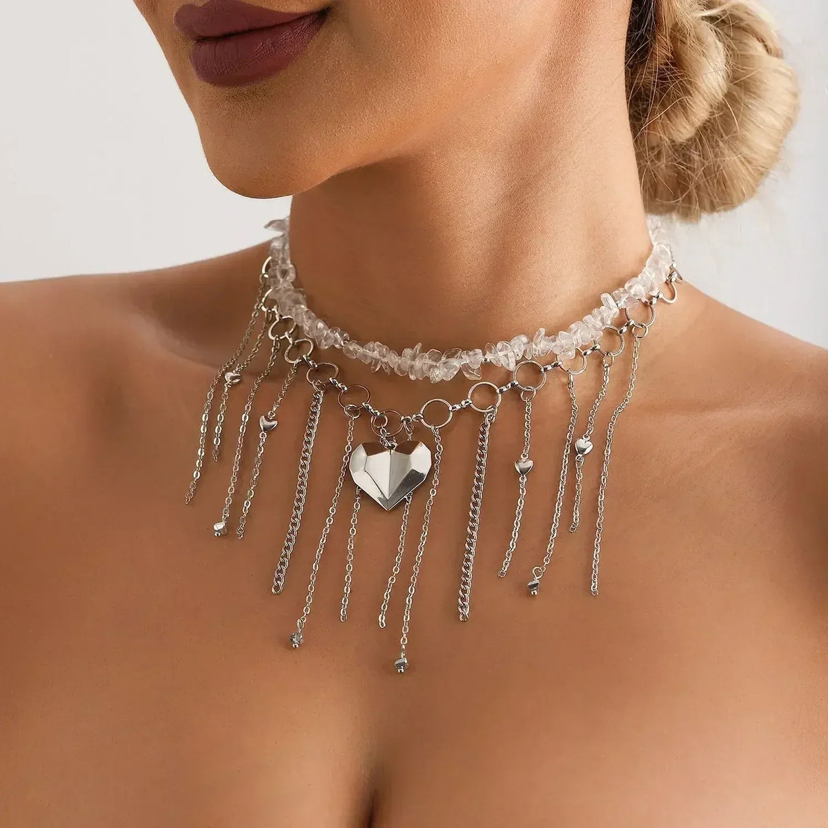 LUMISSORA Prism Crystal & Heart Beaded Choker (18K Gold Finish)