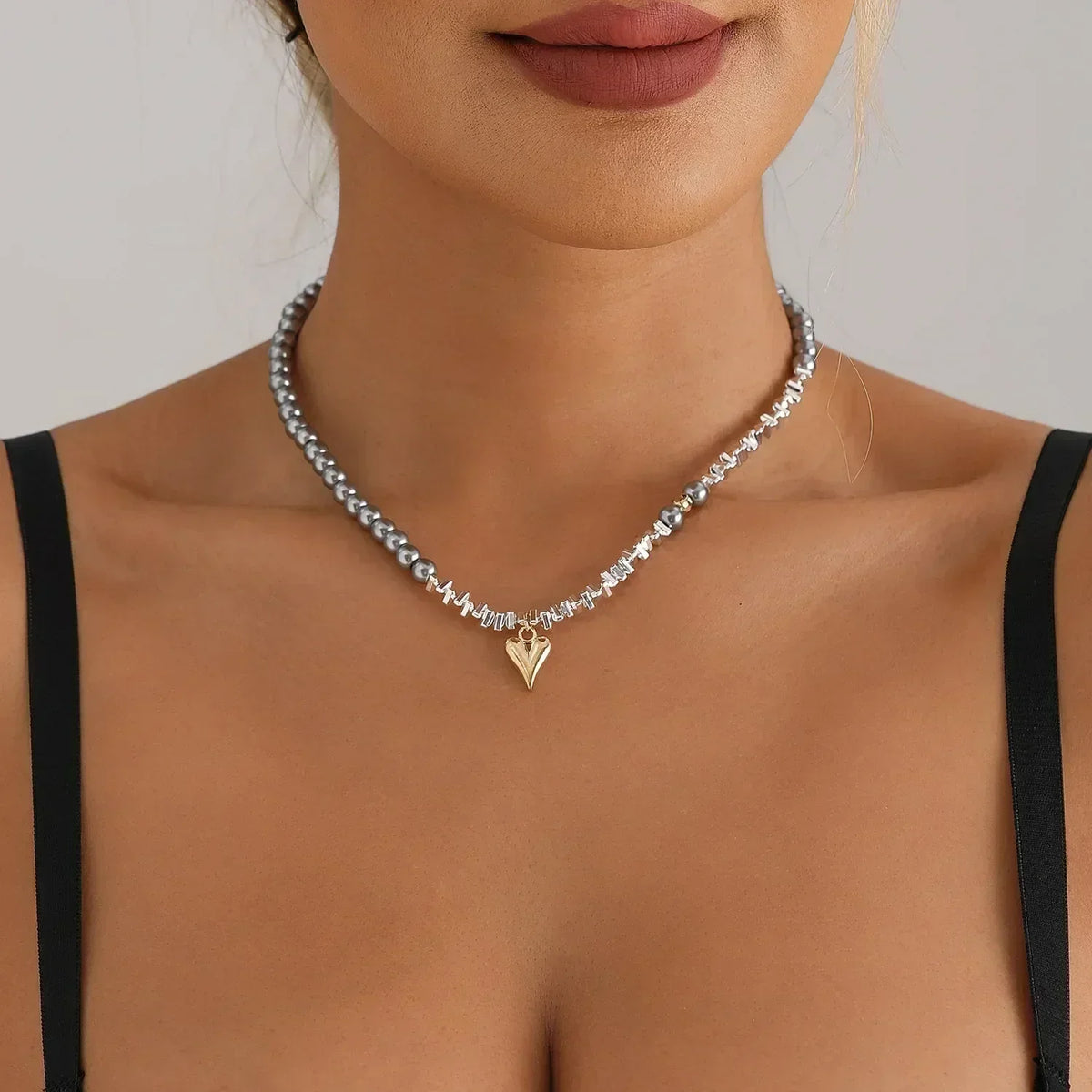 LUMISSORA Prism Crystal & Heart Beaded Choker (18K Gold Finish)