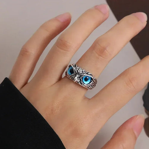 LUMISSORA Athena Vintage Owl Statement Ring (Resizable Gem Eyes)