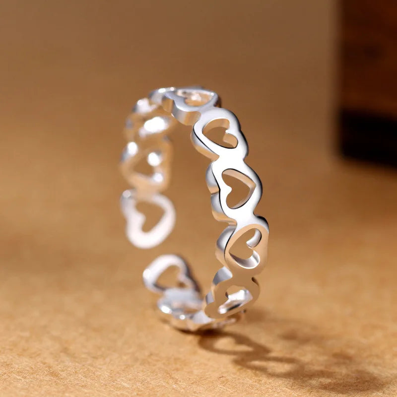 925 Sterling Silver Heart Adjustable Rings For Women Engagement Wedding Luxury Jewelry Accessories Jewellery