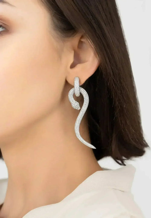 Femstylo Anaconda Serpent Drop Earrings (Solid 925 Sterling Silver)